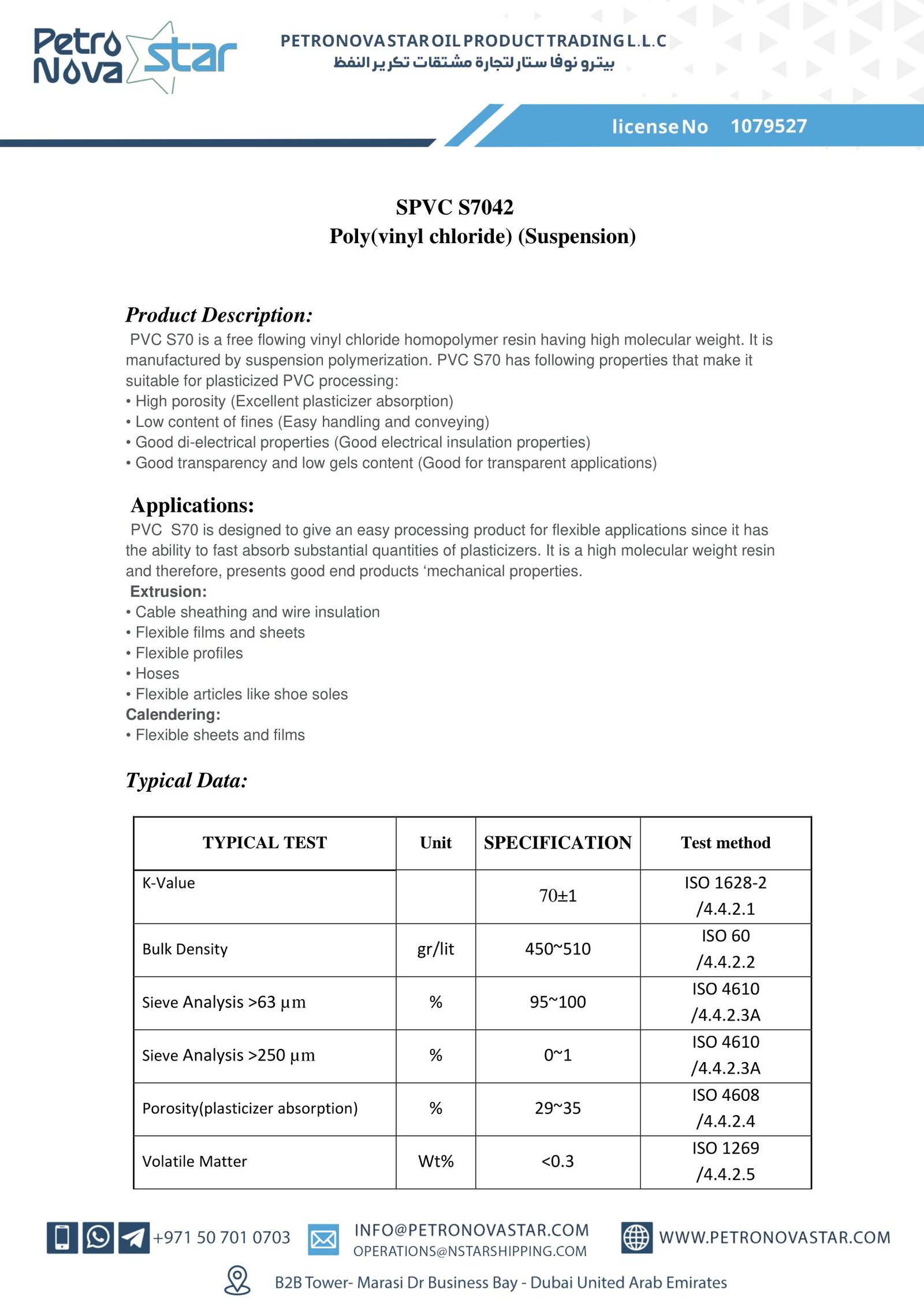 SPVC S7042 Poly(vinyl chloride) (Suspension)