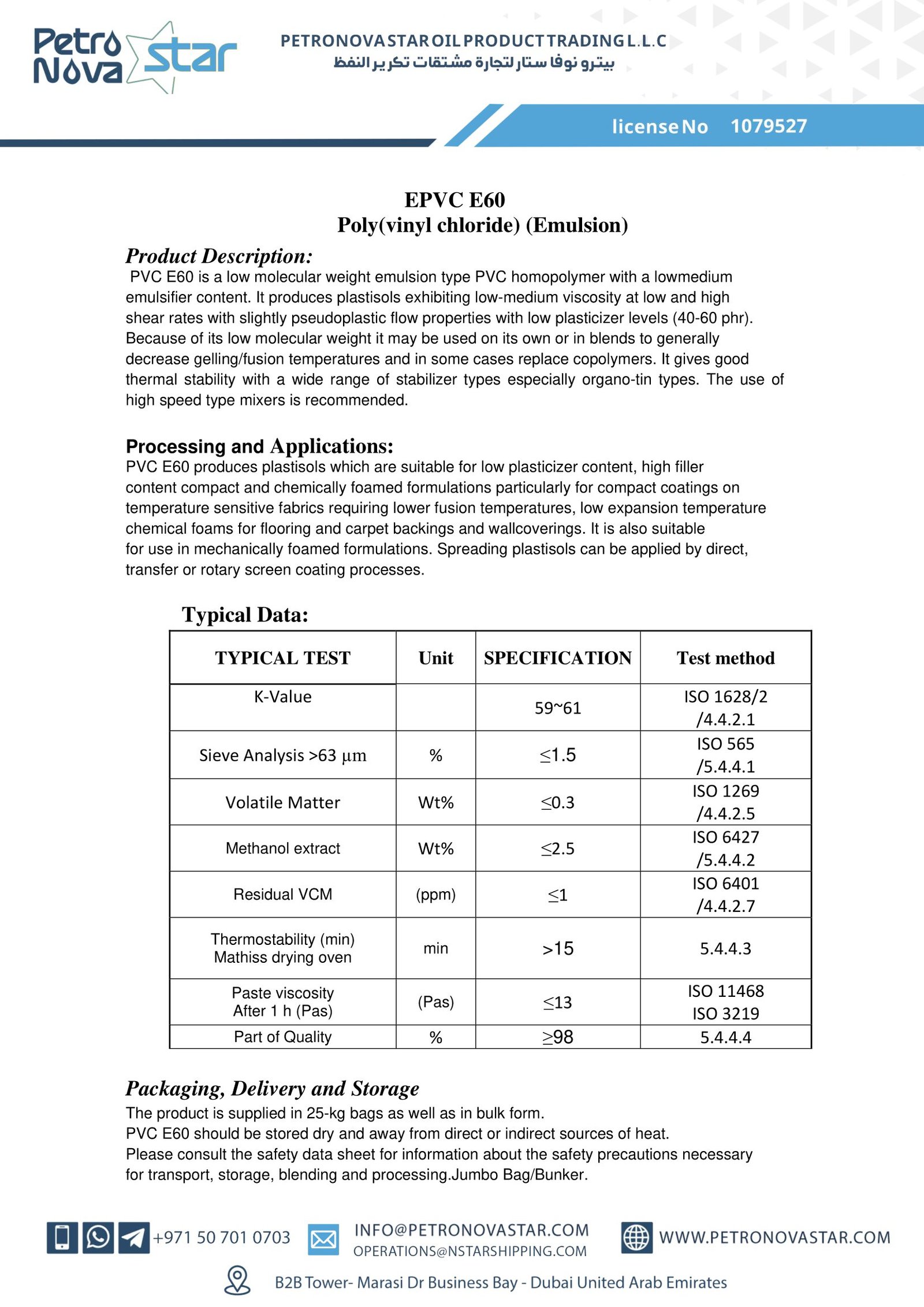 EPVC E60 Poly(vinyl chloride) (Emulsion)