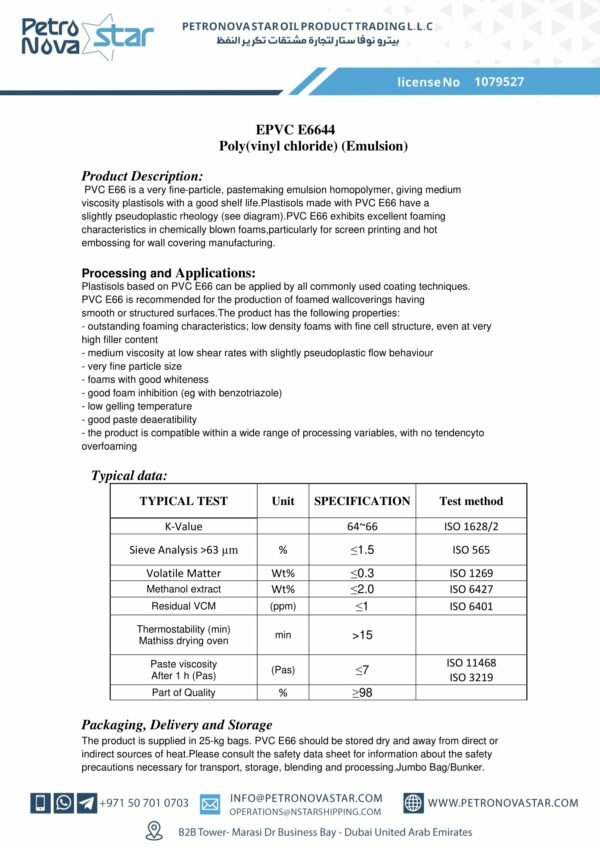 EPVC E6644 Poly(vinyl chloride) (Emulsion)