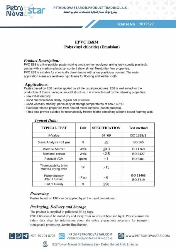 EPVC E6834 Poly(vinyl chloride) (Emulsion)