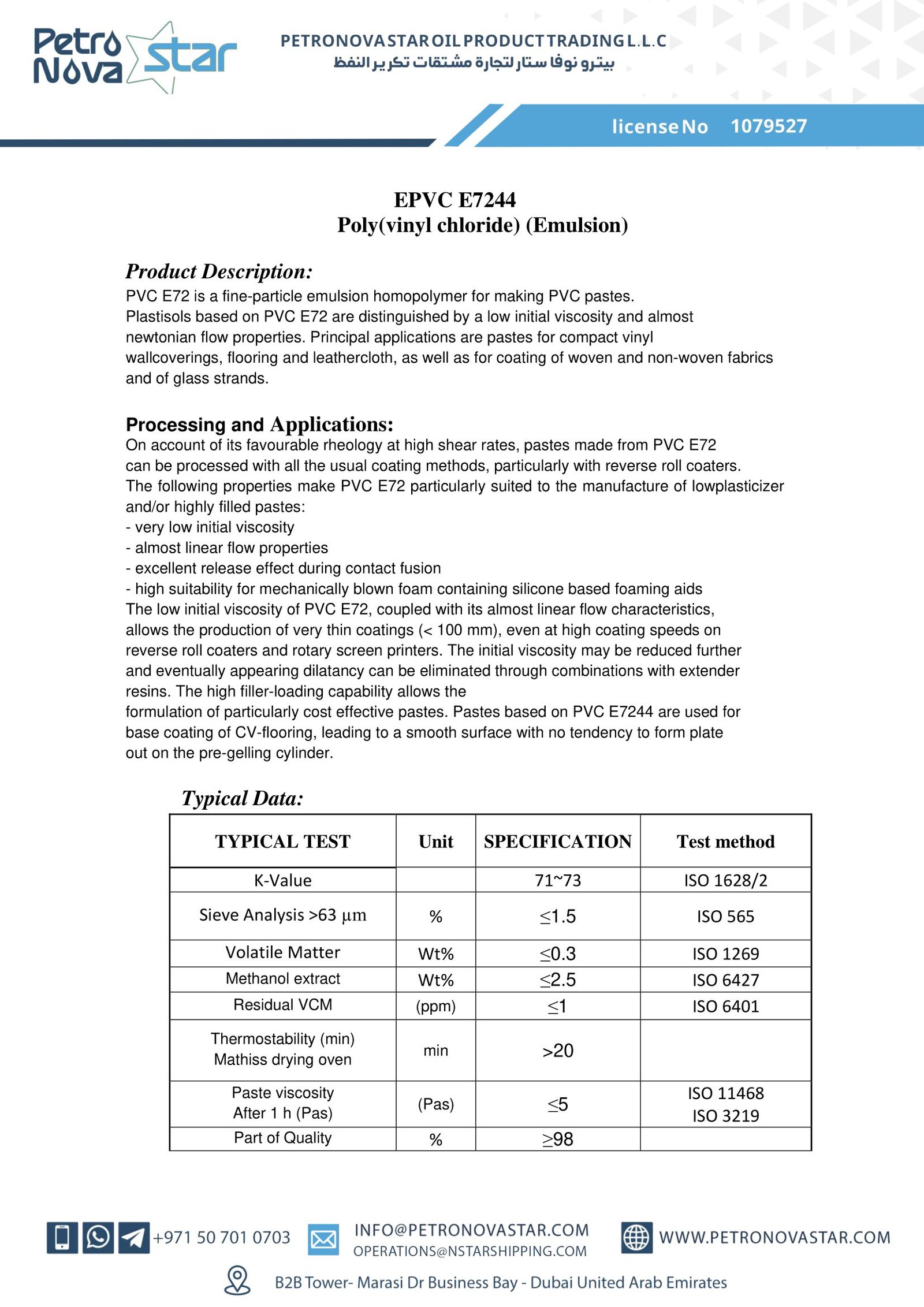 EPVC E7244 Poly(vinyl chloride) (Emulsion)