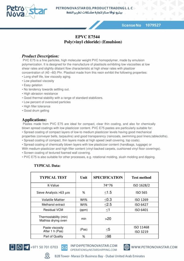 EPVC E7544 Poly(vinyl chloride) (Emulsion)