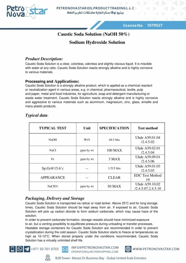 Caustic Soda Solution (NaOH 50%) Sodium Hydroxide Solution