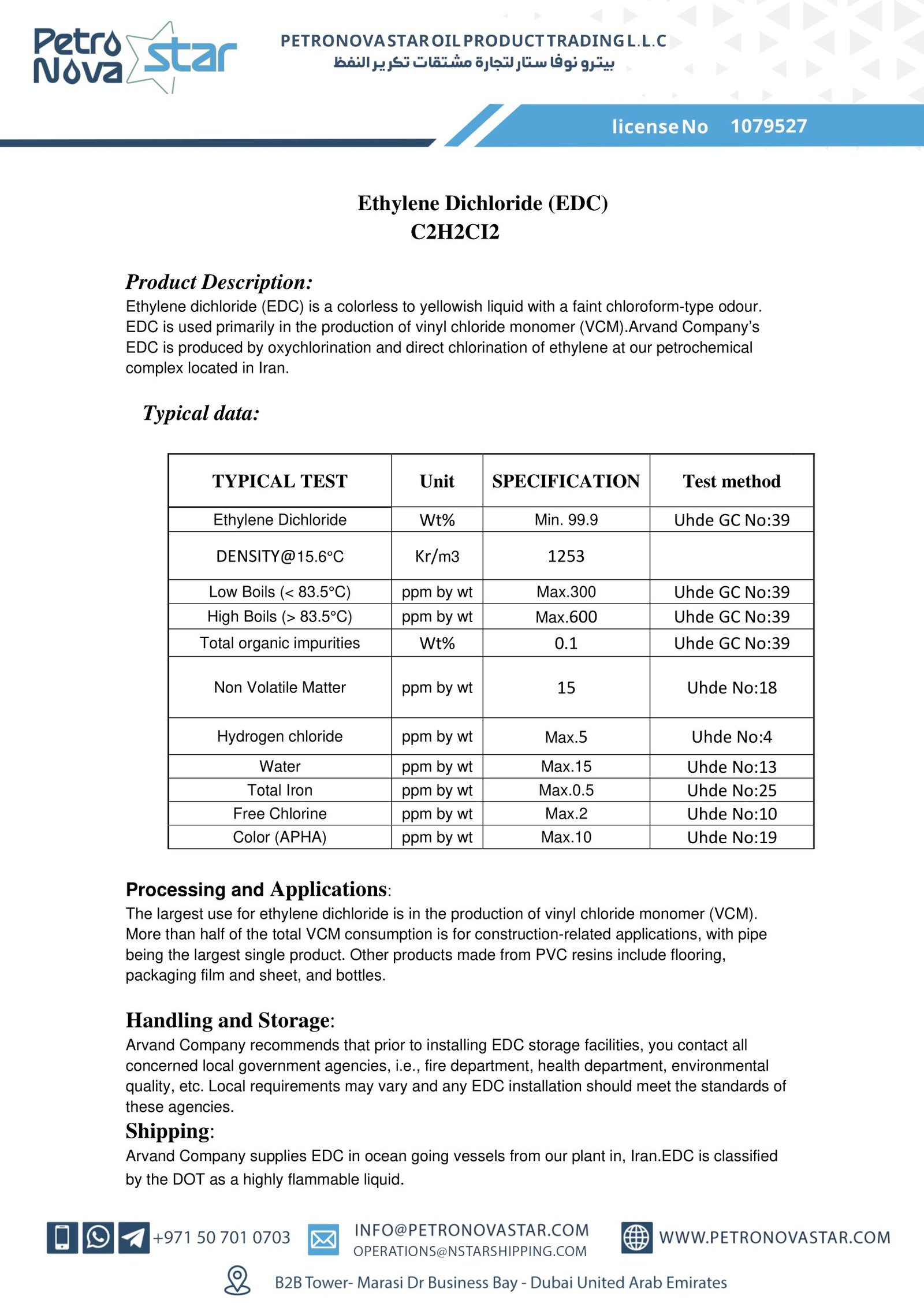 Ethylene Dichloride (EDC) C2H2CI2