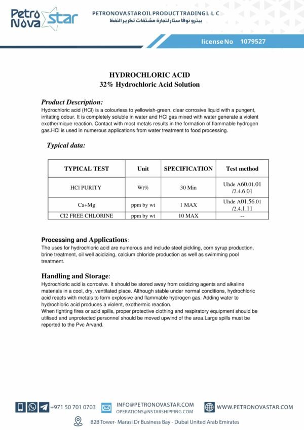 HYDROCHLORIC ACID 32% Hydrochloric Acid Solution